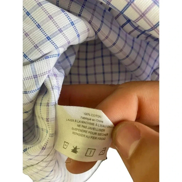 David Donahue Men's White Long Sleeve Button Down Checked Shirt Size 36/37 - Picture 6 of 6